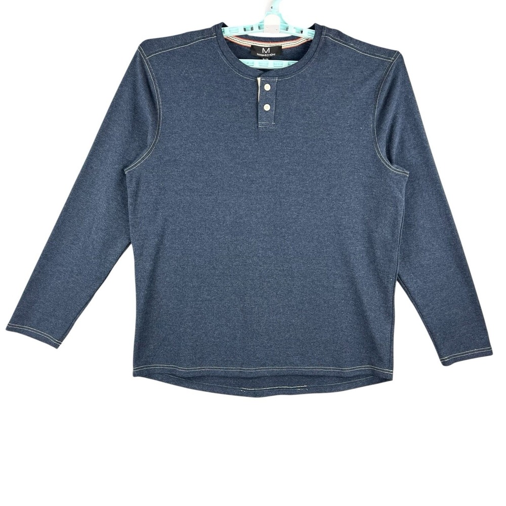 Magaschoni Men's Henley Shirt Size XL Dusk Blue Long Sleeve Contrast Stitch NWT
